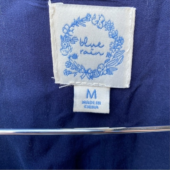 Blue Rain Navy Embroidered Flower Sleeves Dress I Size: M - Picture 4 of 8